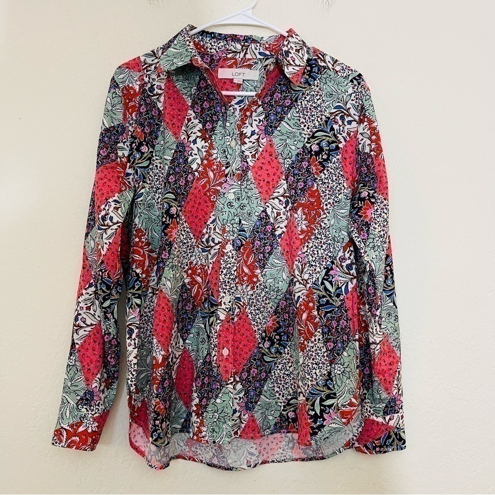 Loft Patchwork Bloom Everyday Pocket Button Down … - image 3